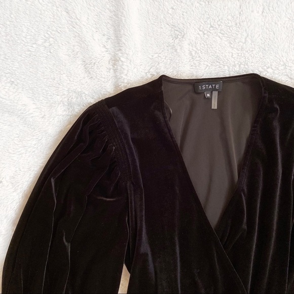 1. State Black Velvet Wrap V neck Dress - Picture 5 of 5